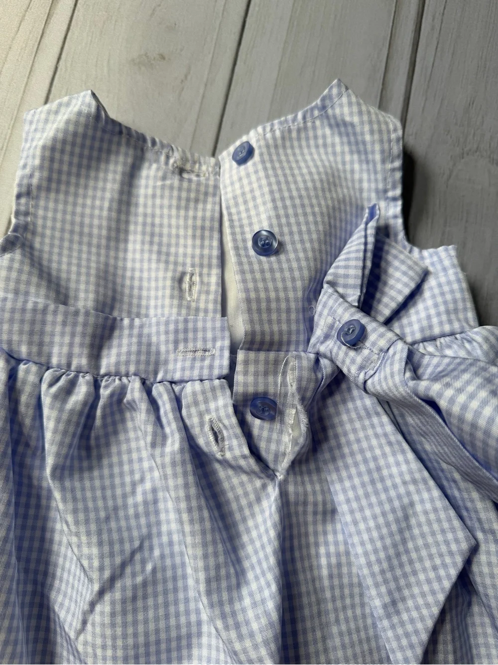 Vintage 90’s Baby Togs blue white gingham sleeveless embroidered dress. 3-6 mo